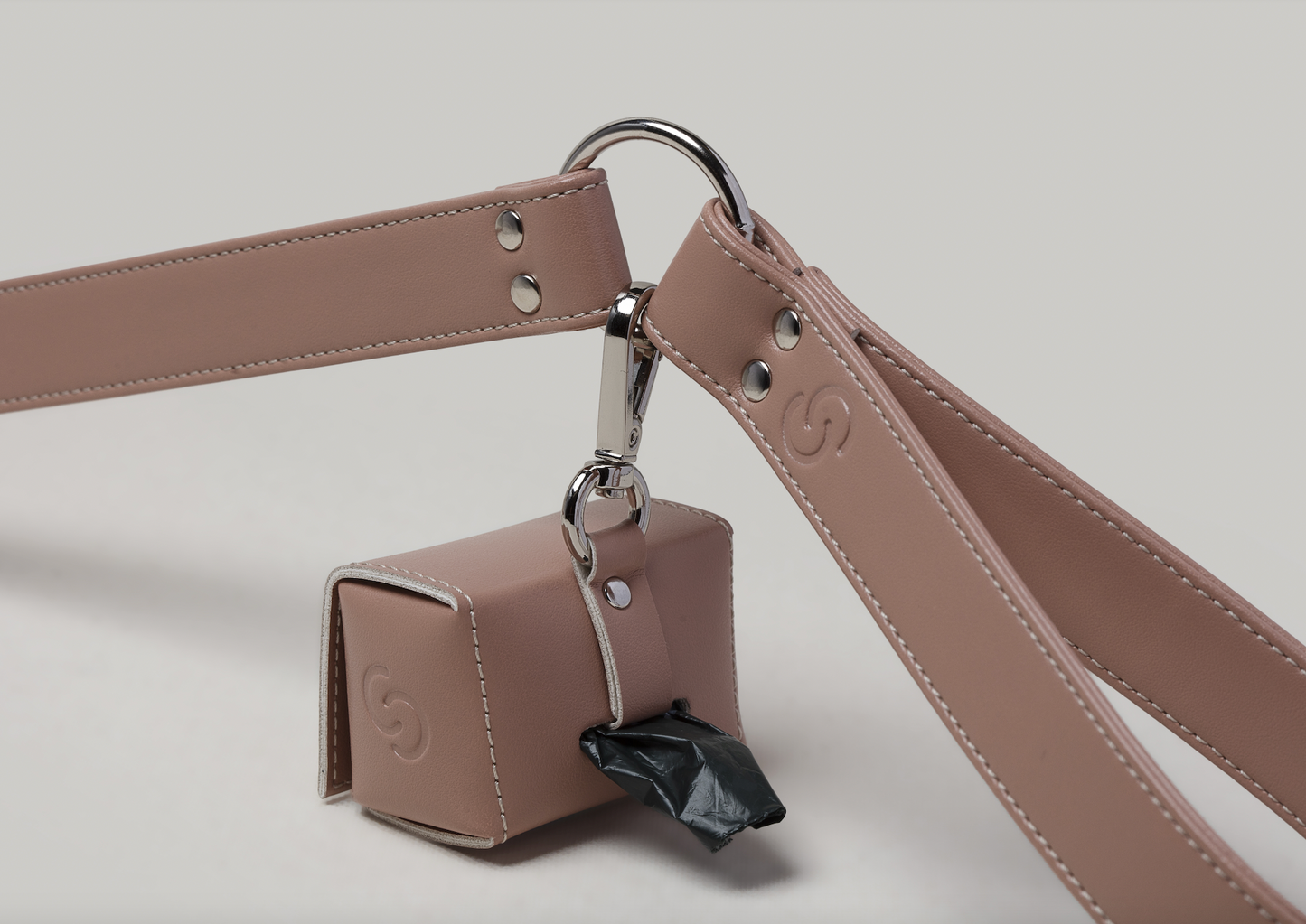 Vegan apple leather luxury dog lead and and poop bag holder with poo bags made with Oceanex