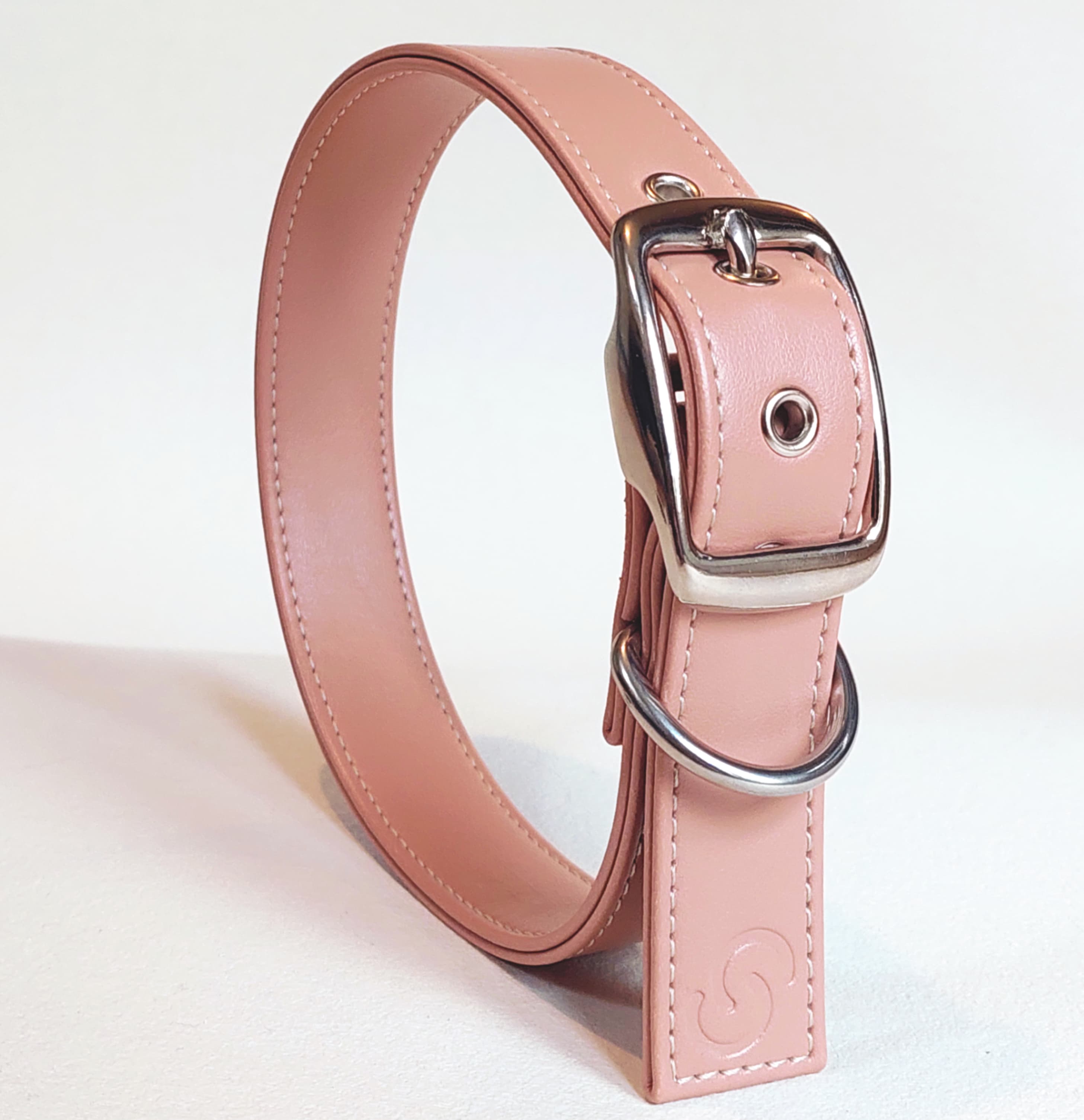 Blush pink vegan apple leather dog collar Skylos Collective