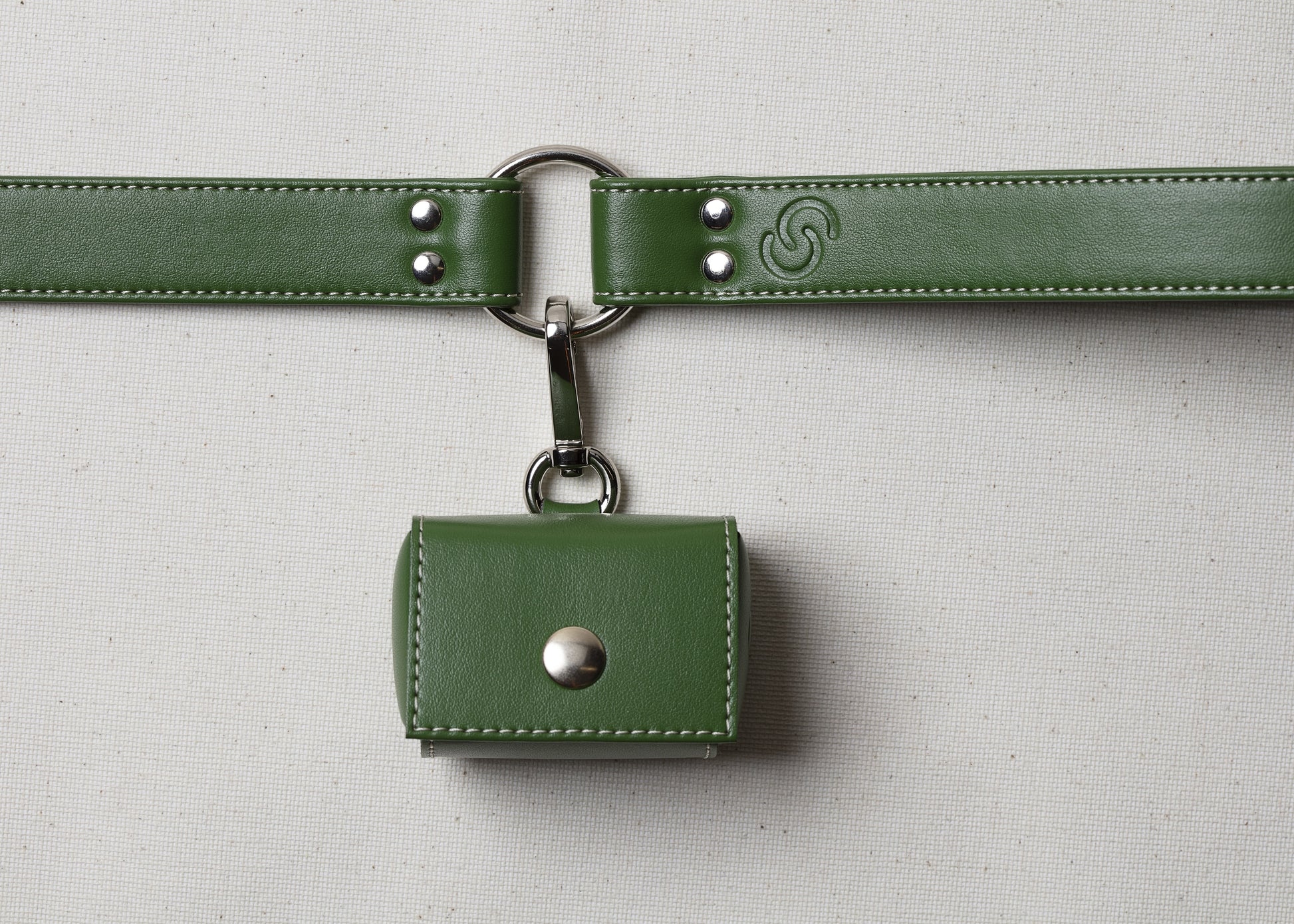 forest green collar lead and poo bag holder
