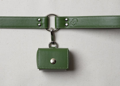 forest green collar lead and poo bag holder